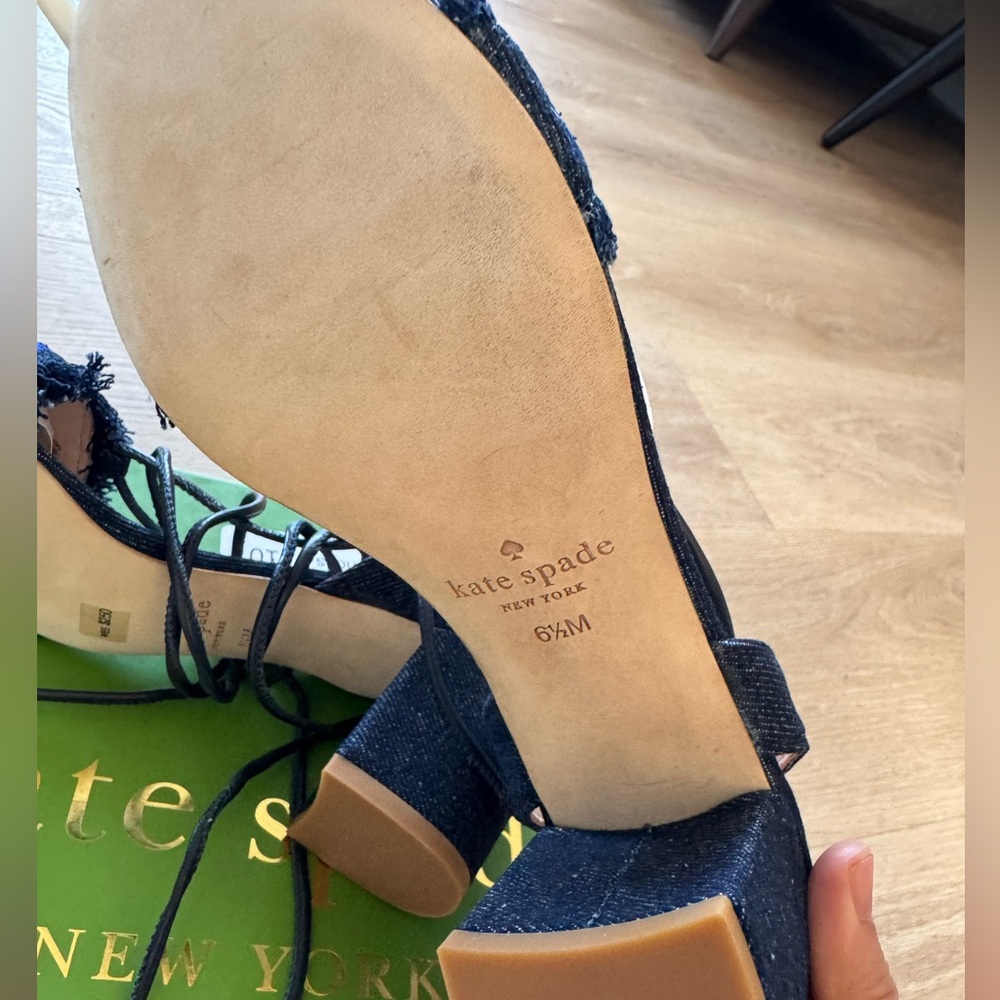 Kate Spade New York Indigo Embroidered Denim Lace Up Block Heel Sandals 6.5 New - Picture 5 of 7